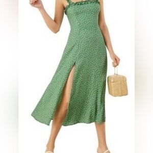 Reformation Arielle Green Polka Dot Strappy Midi Dress Size 0 (shortened)